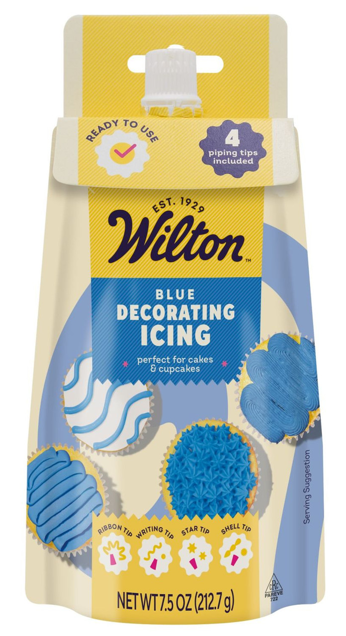 Blue Decorator Icing Pouch with 4 Unique Piping Tips - Wilton