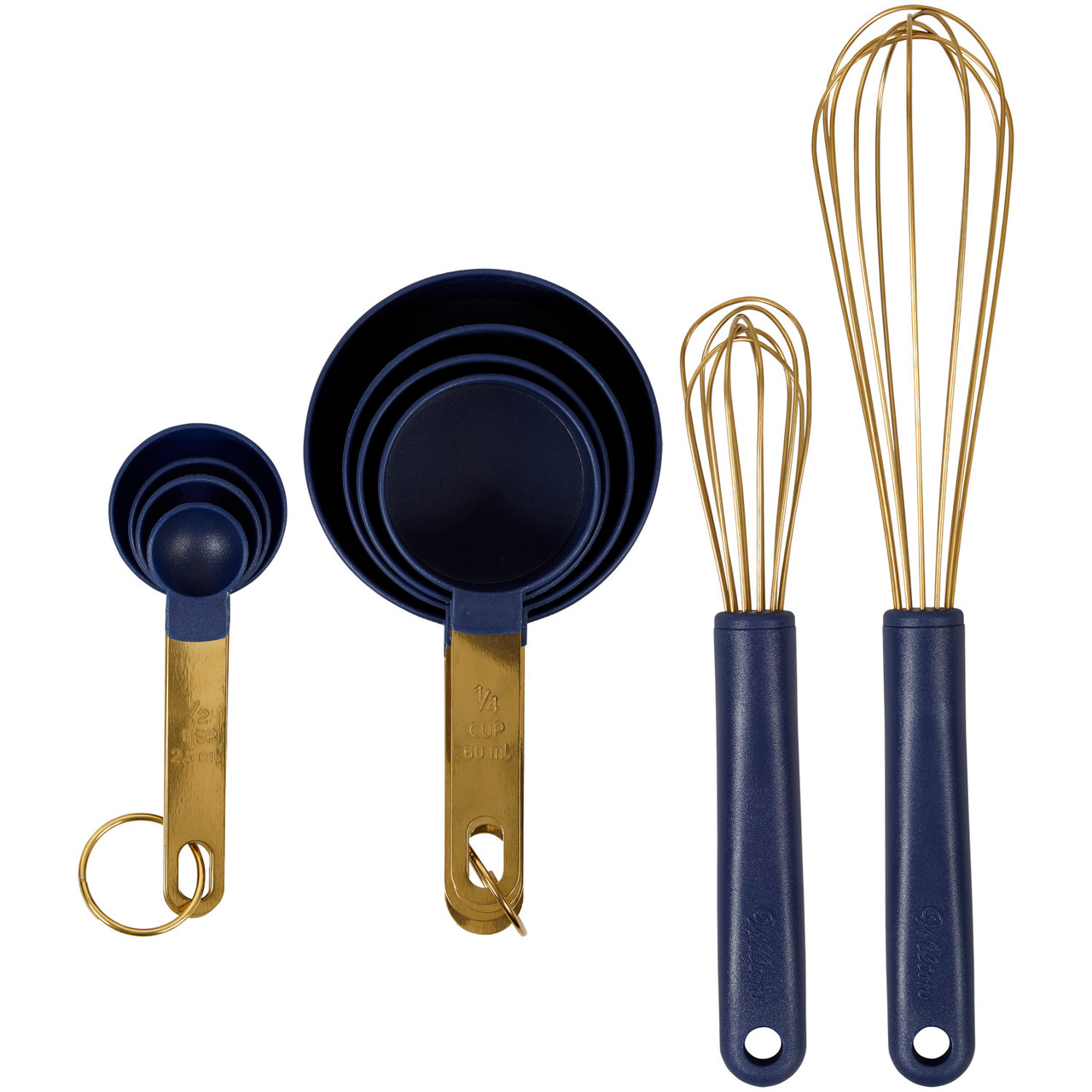 Navy Blue and Gold Kitchen Utensils Mix and Measure Set, 10-Piece - Wilton