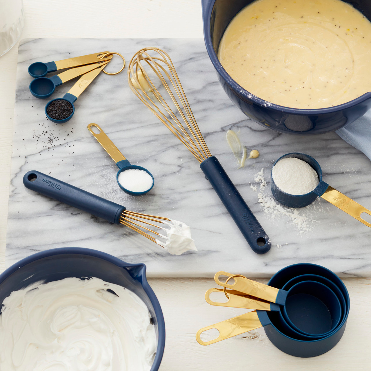 Gold and Navy Blue Kitchen Utensils - 7 Piece Navy Blue Utensils Set  Includes Gold Utensil Holder and Gold Kitchen Utensils - Navy Blue Kitchen