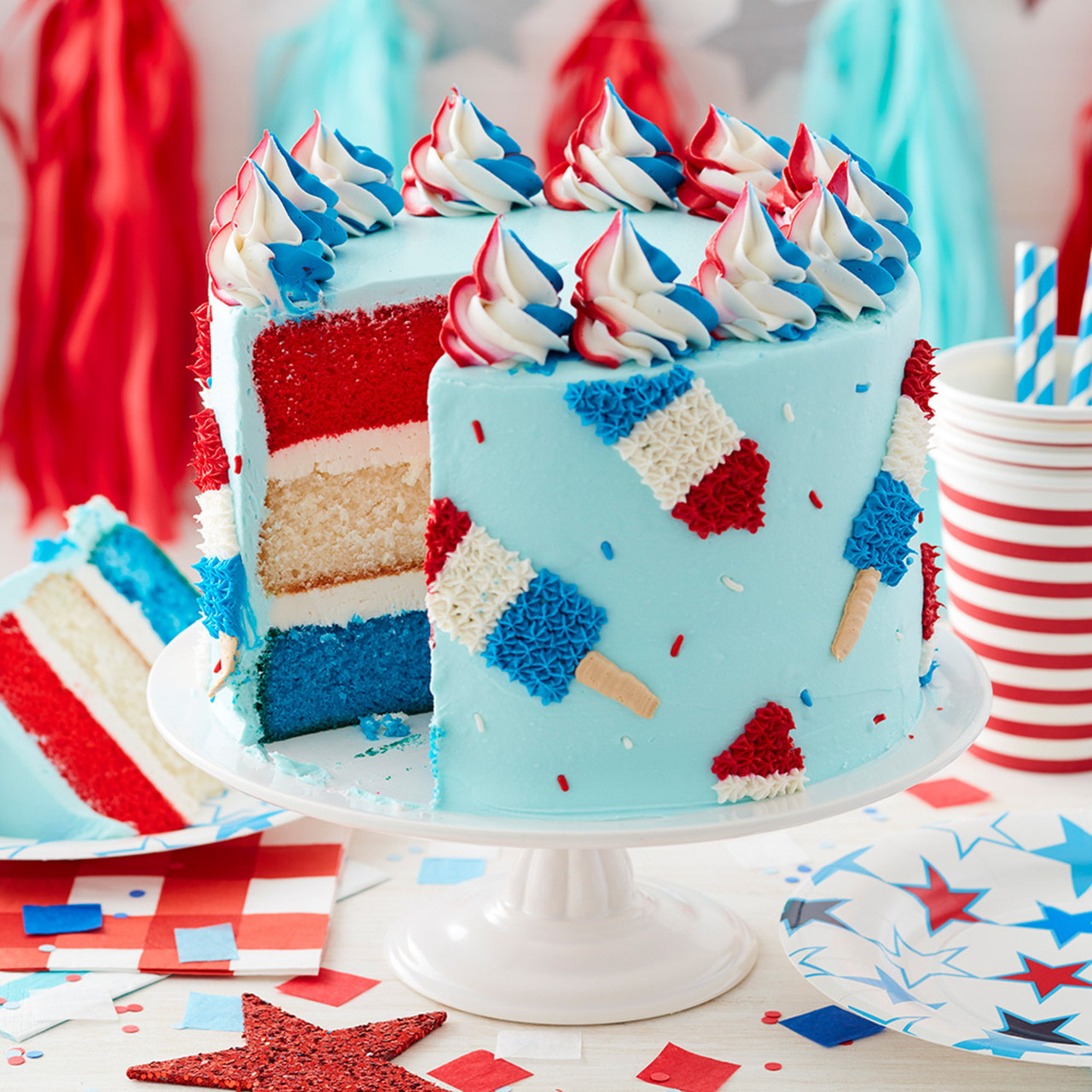 4th of July Cake - {Red, White and Blue Cake} - Julie's Eats & Treats ®