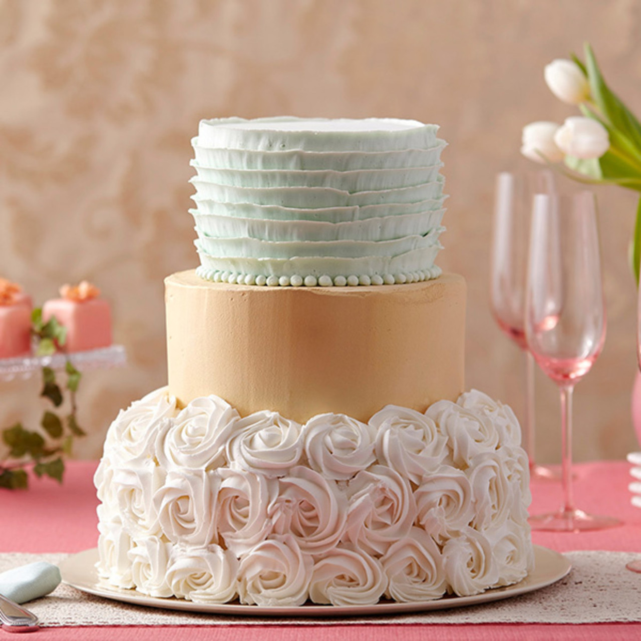 Two Tier Rose Piped Cake in pink – Pudding Parlour