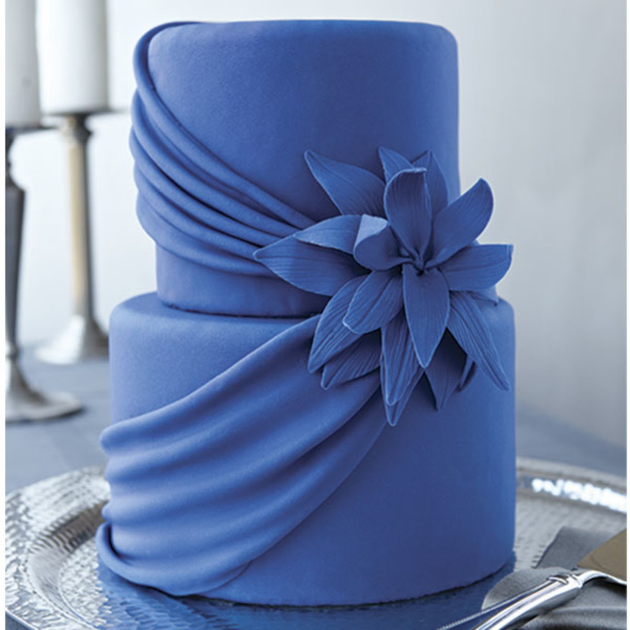 2030) 3 Tier Blue Wedding Cake with Brown Accents - ABC Cake Shop & Bakery