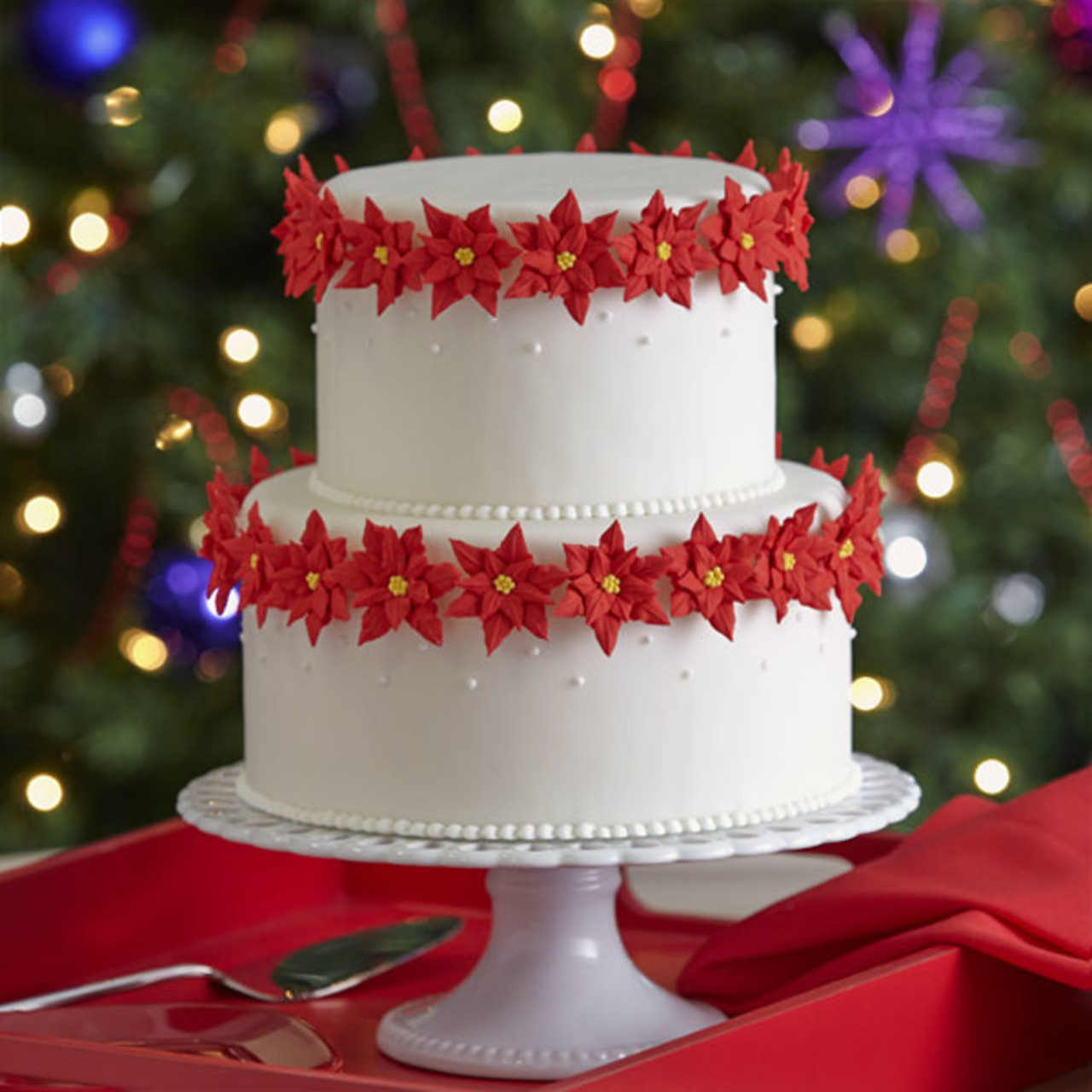 Poinsettias Christmas Cake - Decorated Cake by Seize The - CakesDecor