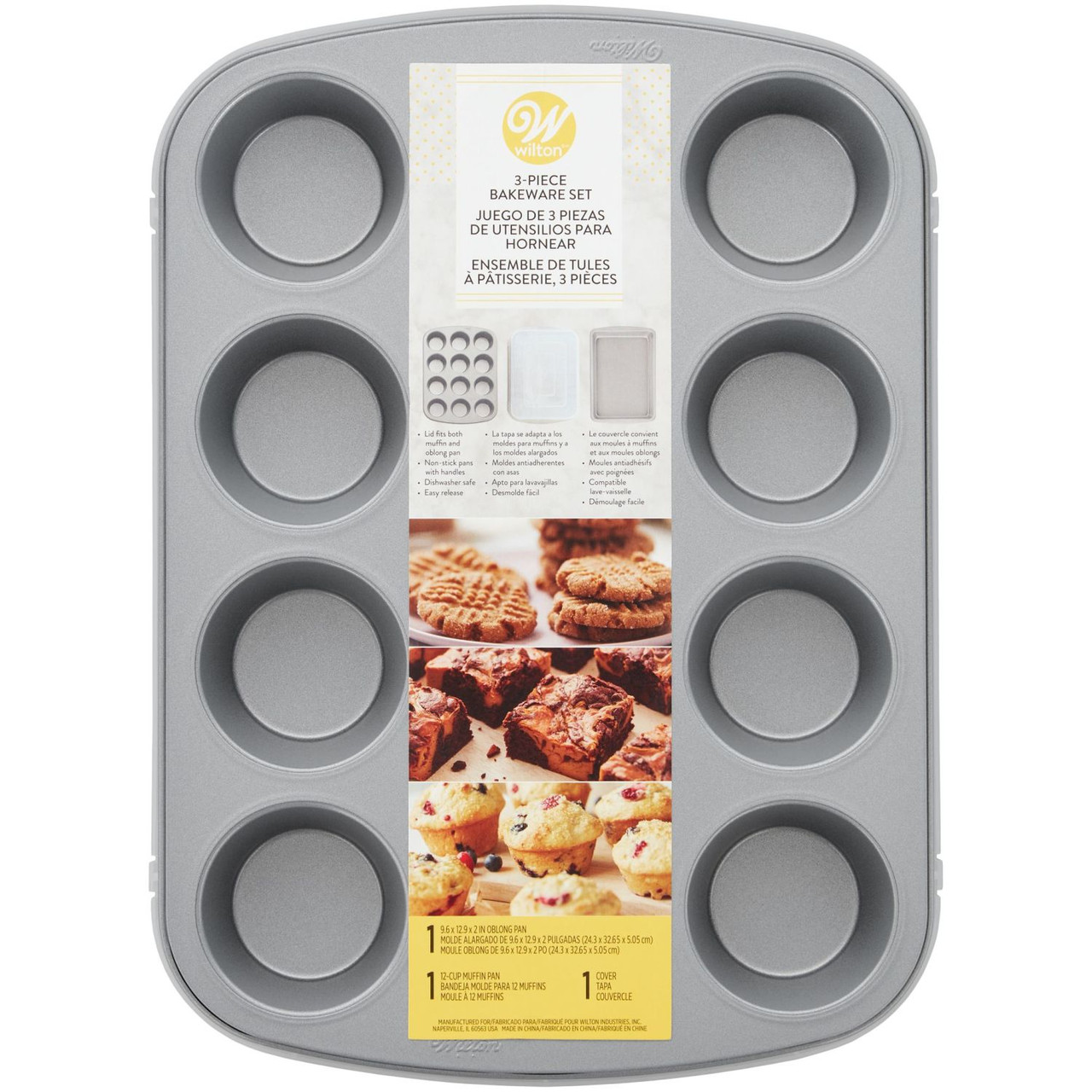 Wilton Perfect Results Muffin, Baking and Oblong Pan Bakeware Set, 3-Piece | Non-Stick