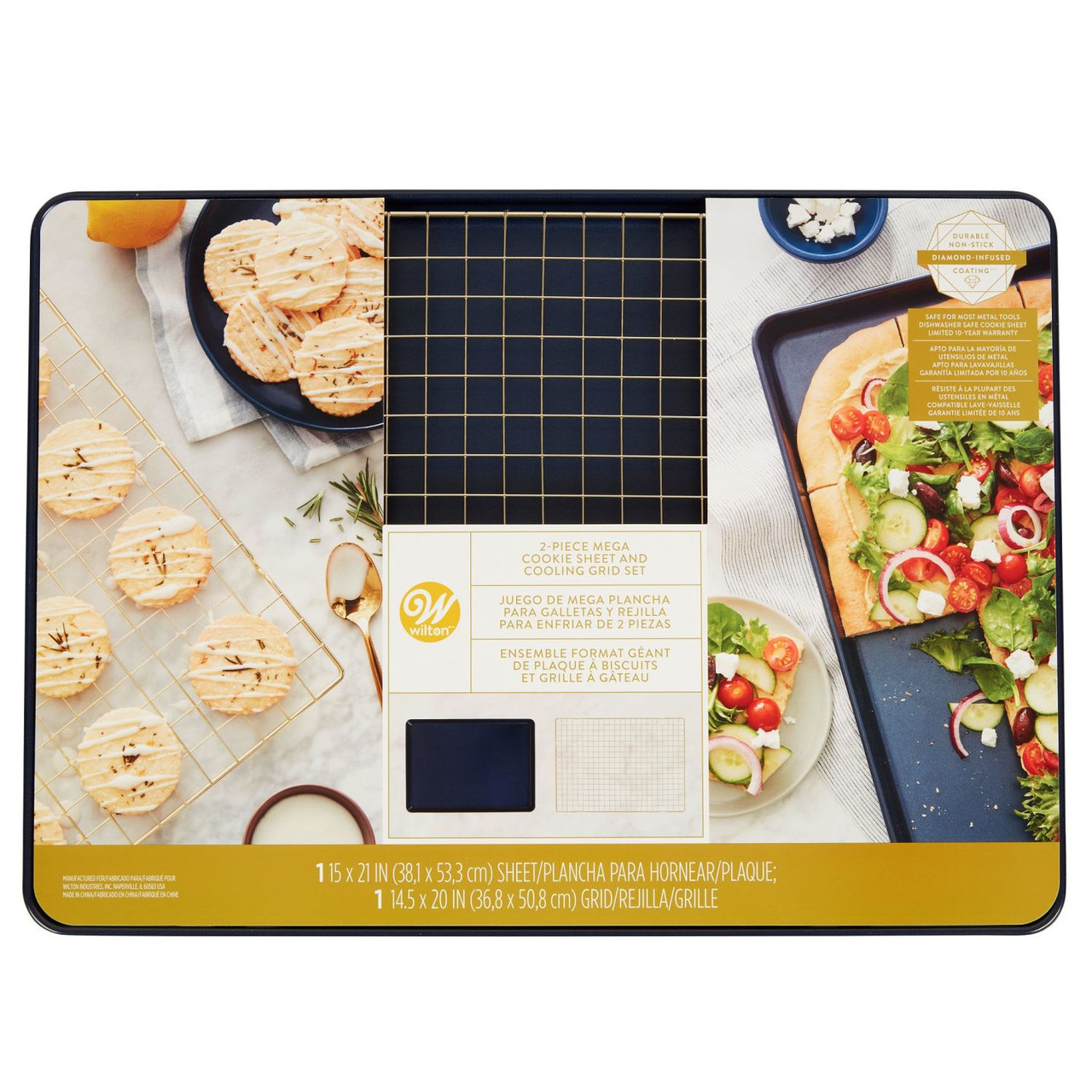 Wilton Bake It Better Non-Stick Mega Cookie Pan and Chrome Cooling Grid Set