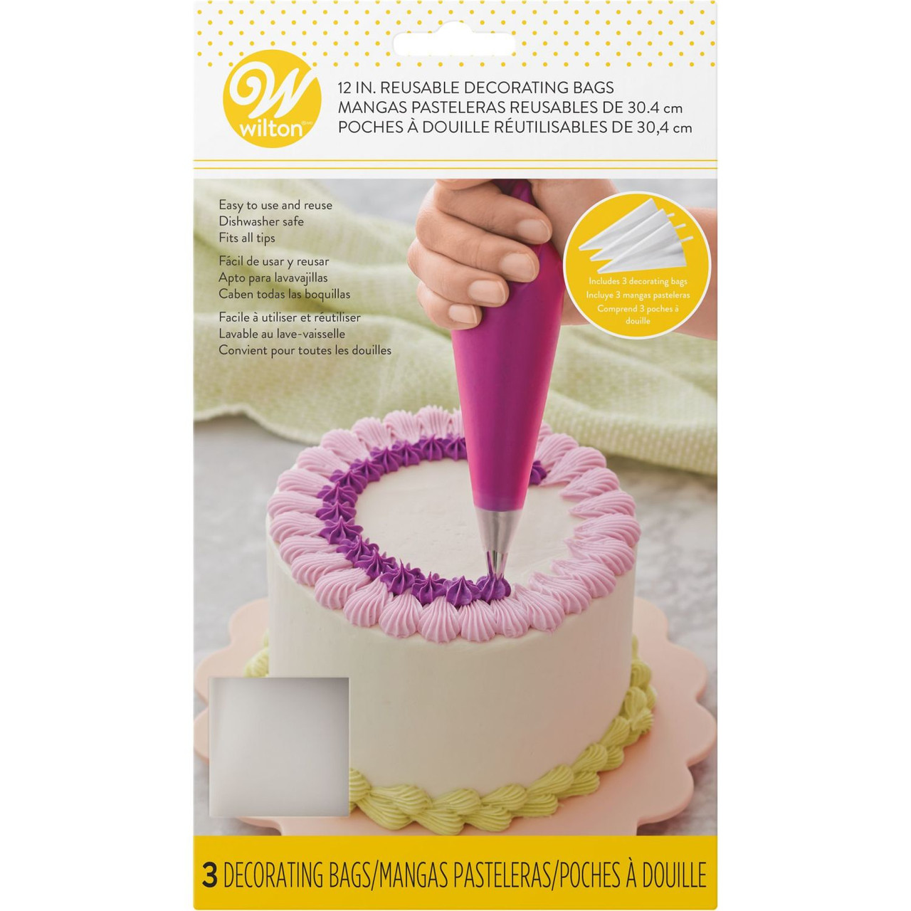 12-Inch Reusable Piping Bags for Cake Decorating, 3-Count Wilton