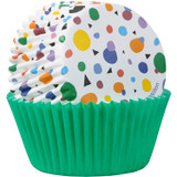 Geometric Print and Solid Green Cupcake Liners, 75-Count