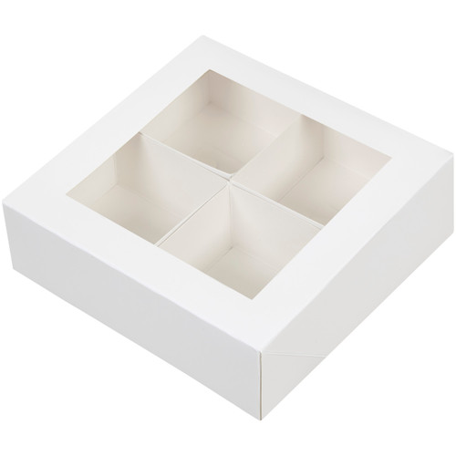 4-Cavity White Window Bakery Boxes with Dividers, 3-Count