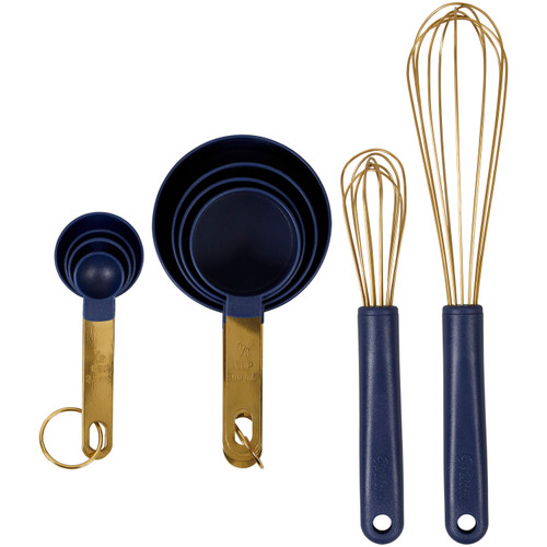 Navy Blue and Gold Kitchen Utensils Mix and Measure Set, 10-Piece