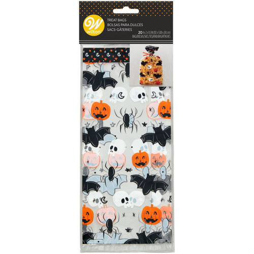 Bat, Skull, Spider and Pumpkin Halloween Treat Bags and Ties, 20-Count