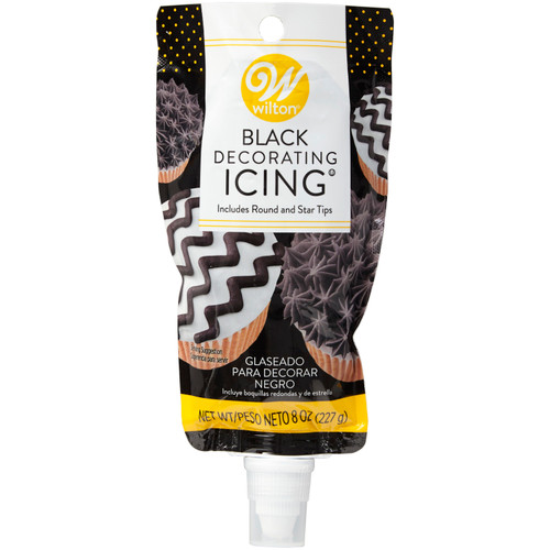 Black Buttercream Icing Pouch with Star and Round Tips, 8 oz.