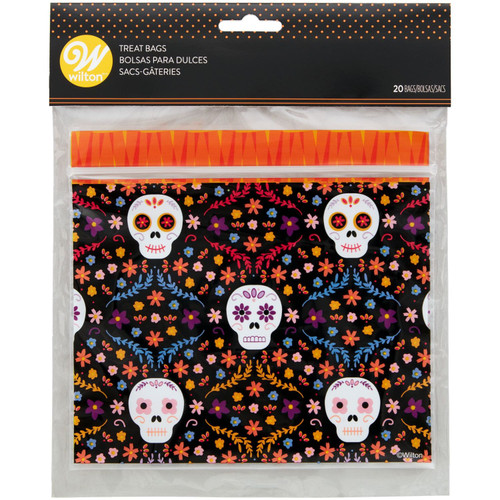 Day of the Dead Resealable Skull and Flower Treat Bags, 20-Count