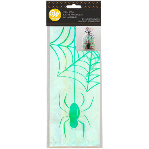 Clear Spider Web Iridescent Halloween Treat Bags and Ties, 10-Count