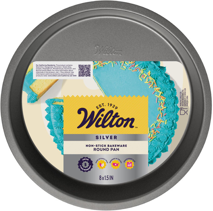Silver Non-Stick Bakeware Round Cake Pan, 8x1.5 Inch