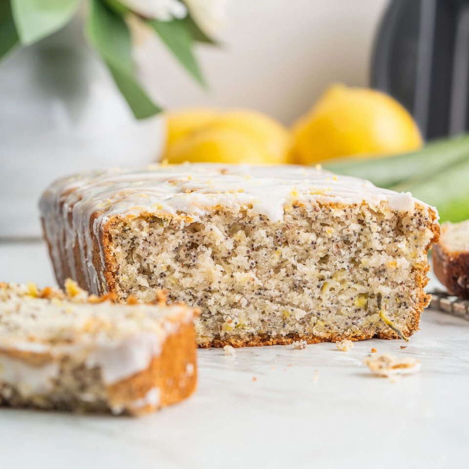 Vegan Lemon Poppyseed Zucchini Bread with Lemon Glaze