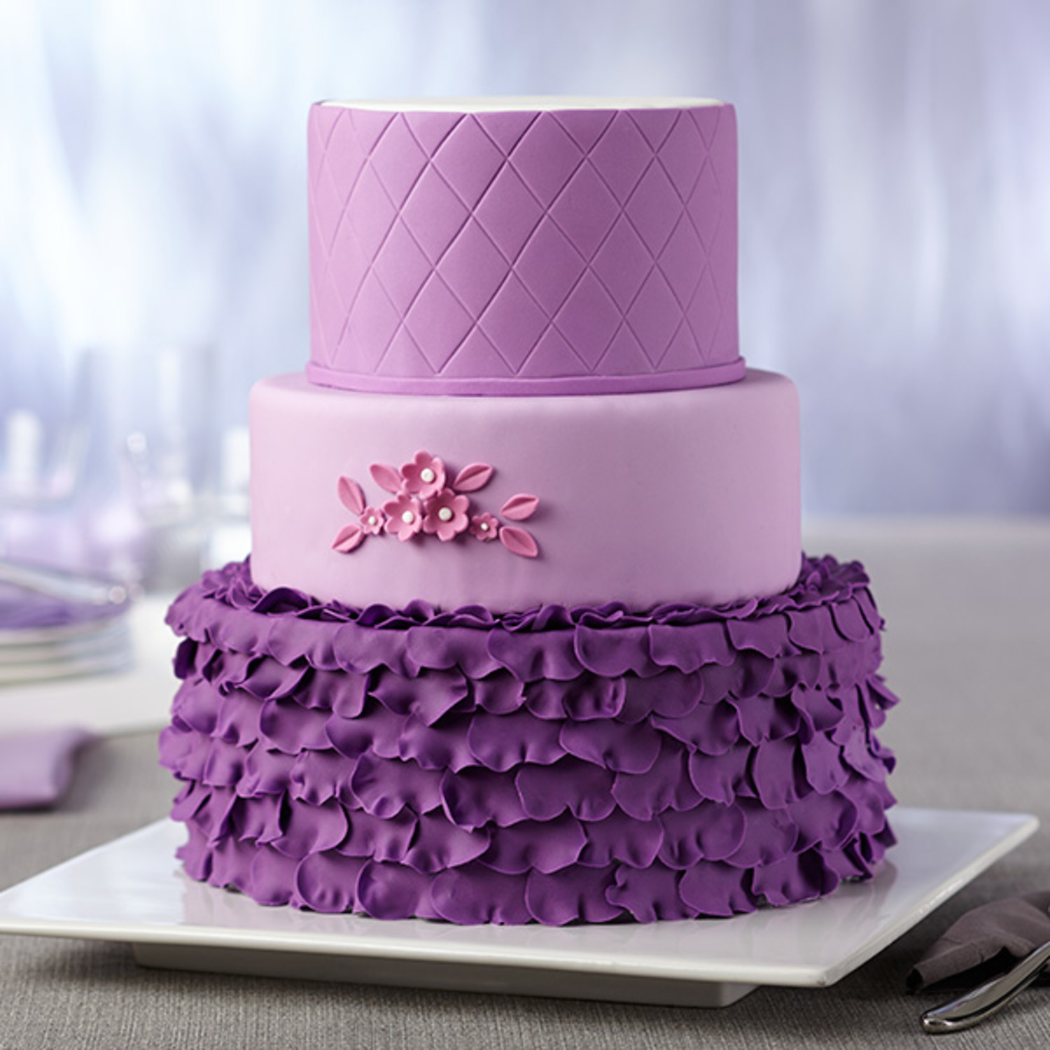 Radiant Orchid 3-Tiered Fondant Cake - Wilton