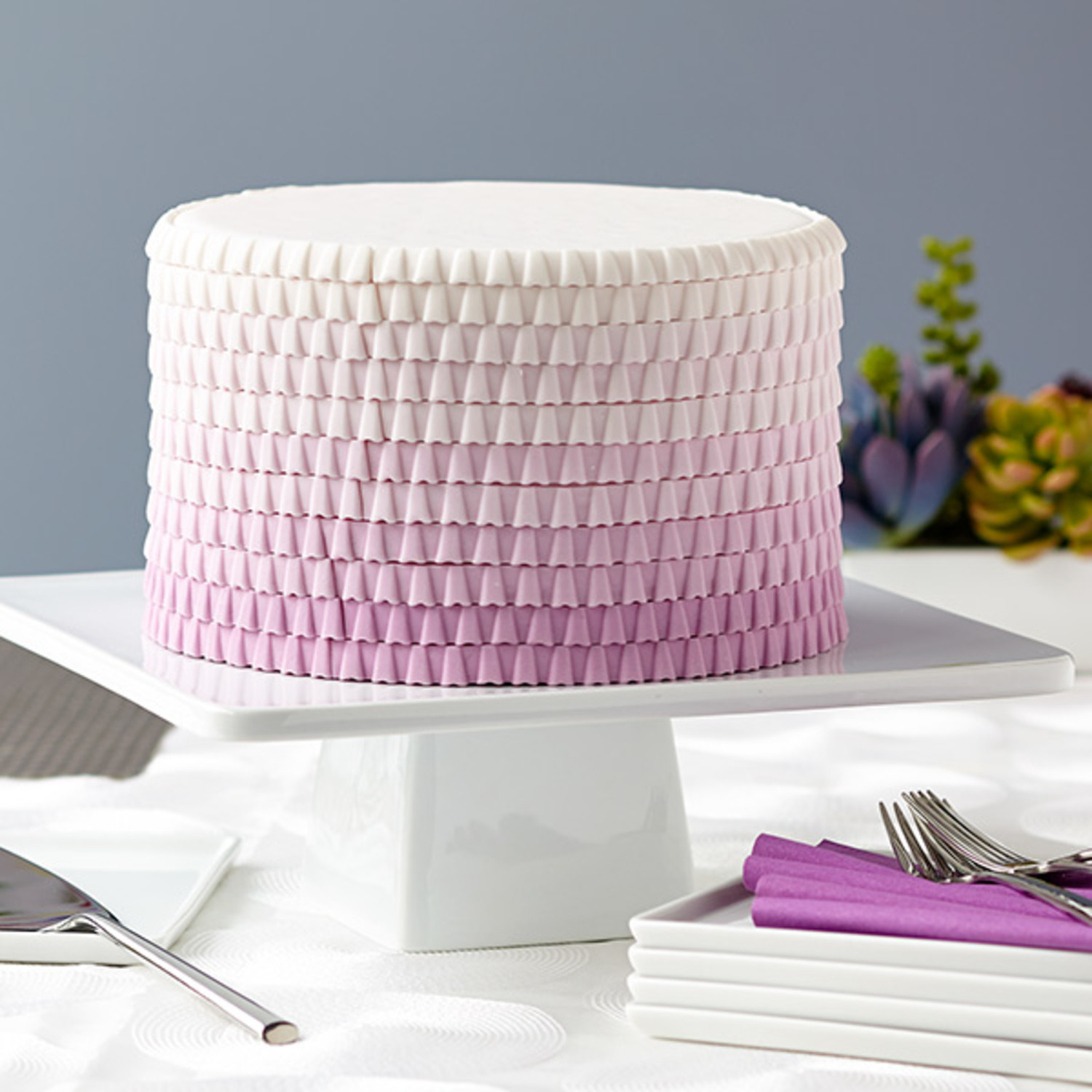 Purple Ombre Ruffled Cake