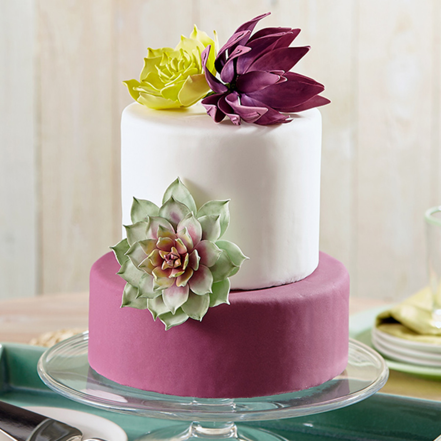 Burgundy and Pink Cake Topper Decoration, Silk Cake Flowers