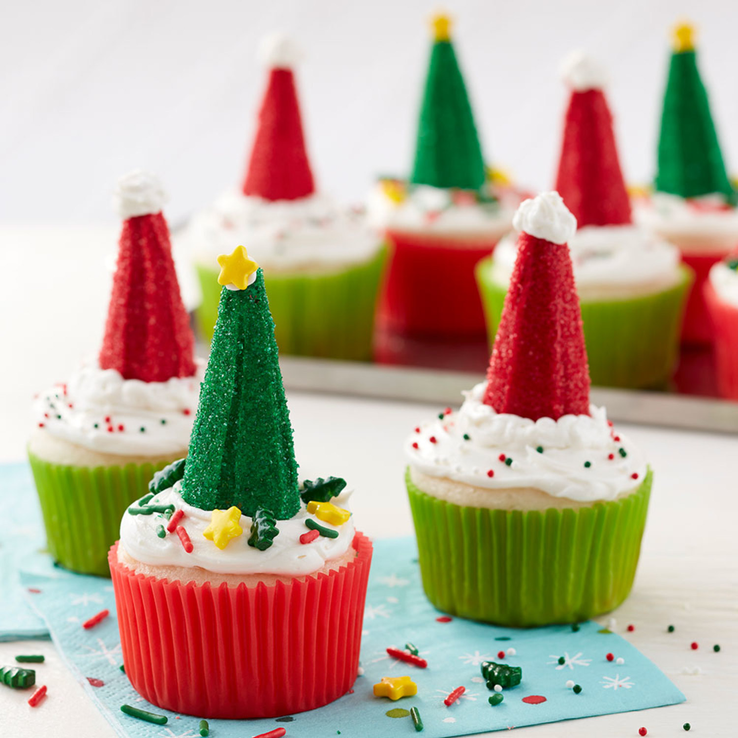 Christmas Tree & Santa Hat Cupcakes