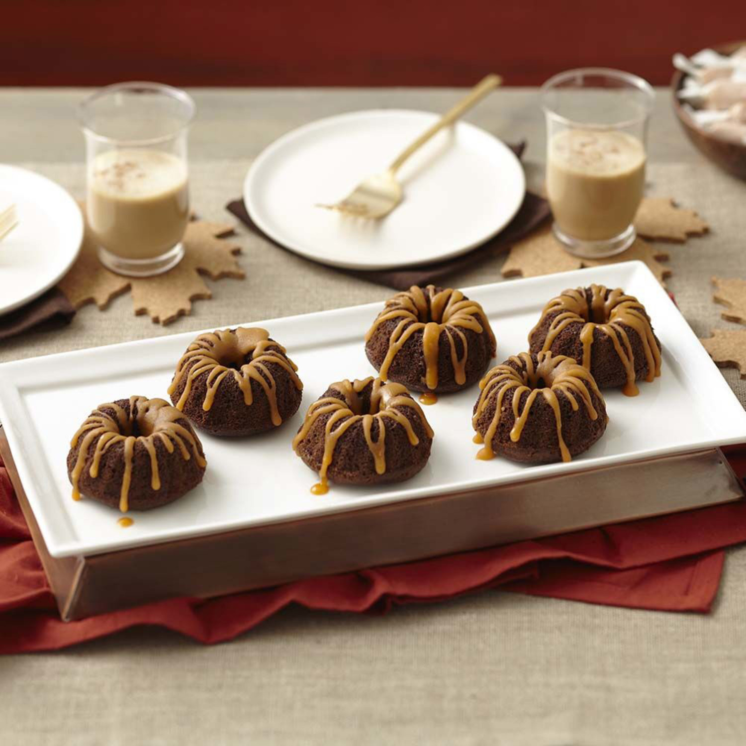 Mini Chocolate Fluted Tube Cakes with Salted Caramel Glaze