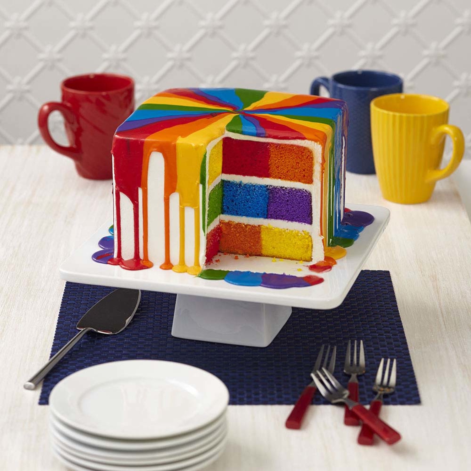 One Pan Rainbow Layer Cake (Easy Layer Cake with Fondant Polka Dots)