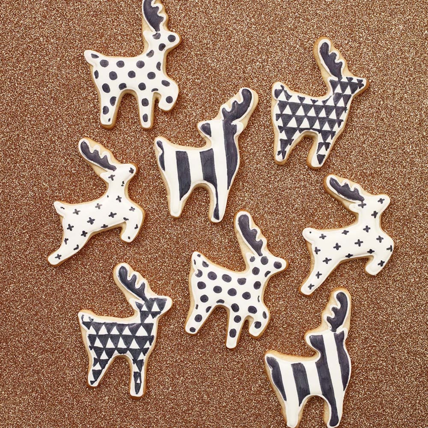 Black and White Reindeer Cut-Out Cookies