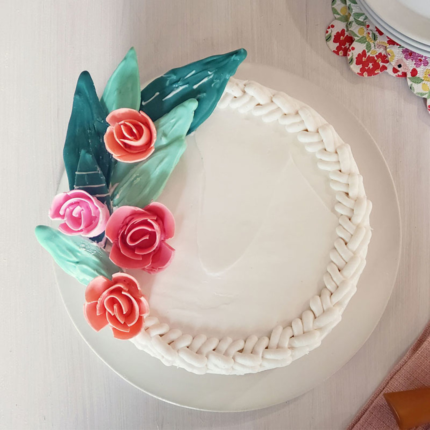 Turquoise Floral Cake with Piped Buttercream Flowers - Curly Girl Kitchen