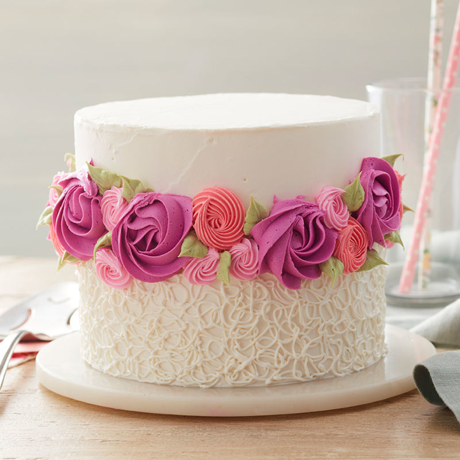 2 Tier Pink Pearls and Roses Cake – Lark Cake Shop