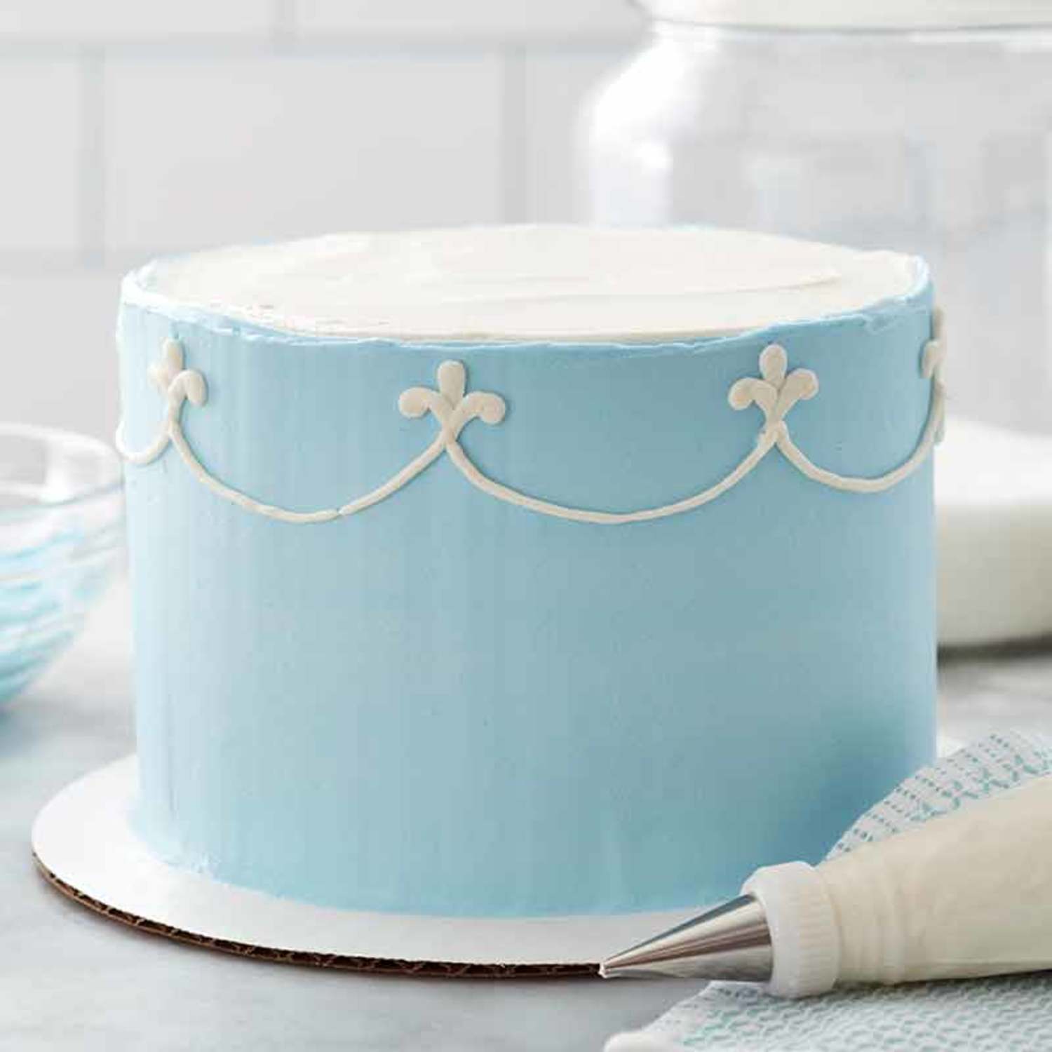 Light Blue Fleur de Lis Cake - Wilton