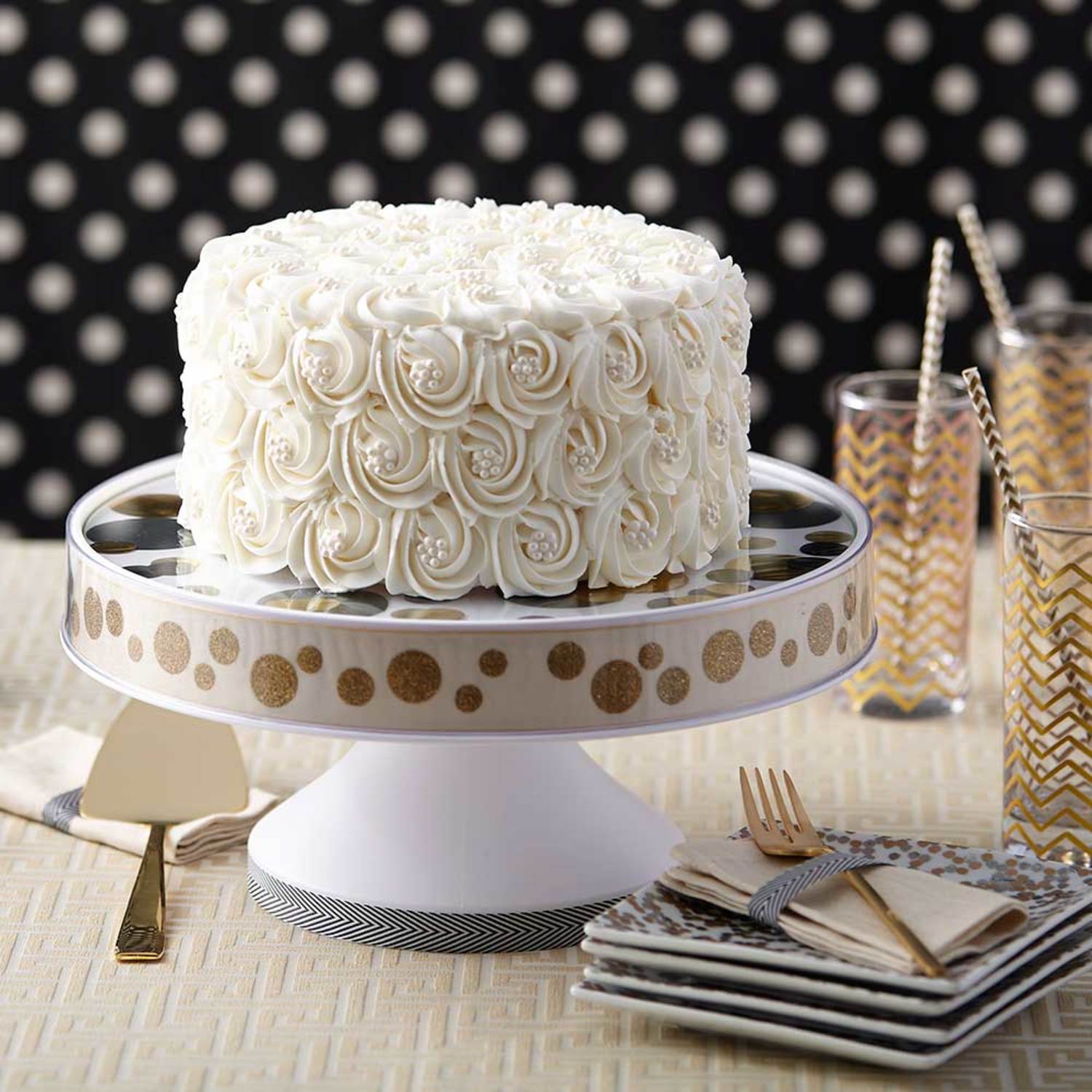 Pure White Rosette Wedding Cake - Wilton