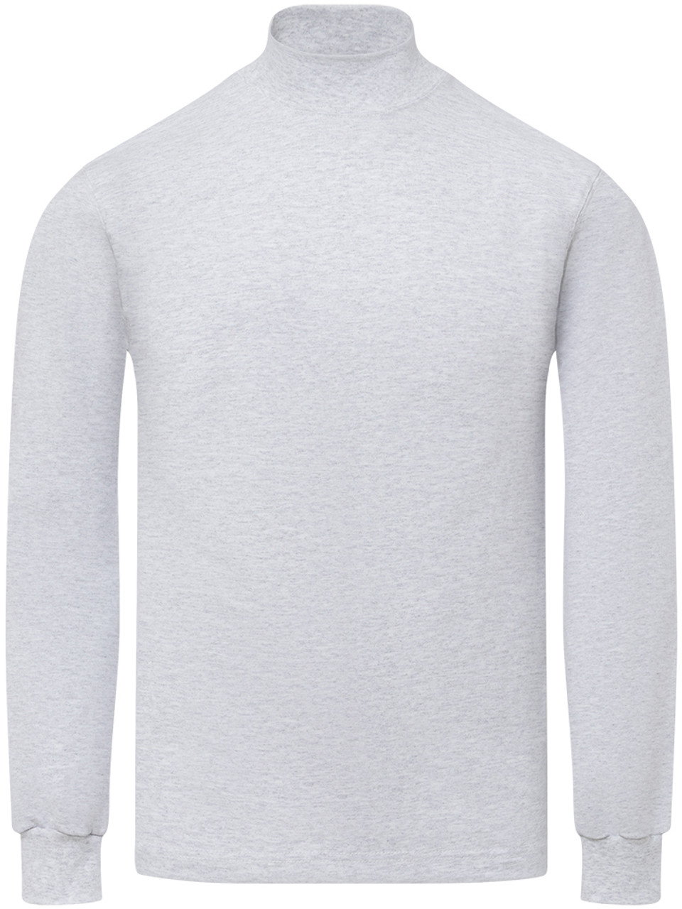 HEATHER GREY PREMIUM HEAVYWEIGHT MOCK NECK LONG SLEEVE T SHIRT