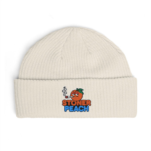 Stoner Peach Embroidered Cuff Beanie | Knit Logo Hat | Stoner Peach