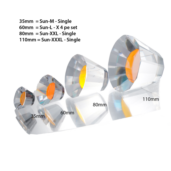 Compare Sun-M on the left through the sun-XXL on the right