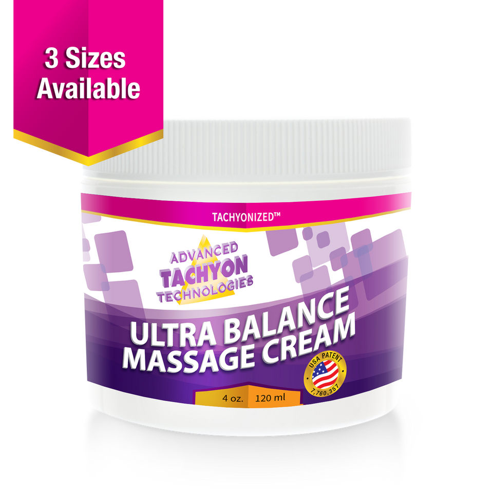 Tachyonized Ultra-Balance Massage Cream, a Tachyon energy product, popular with massage therapists, body workers and their clients, leaves the skin silky smooth.
