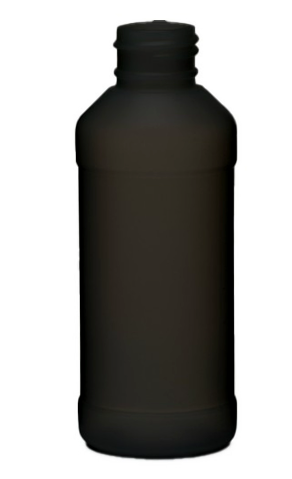 4 Ounce Black HDPE Modern Round Bottle, Flamed, 28-410