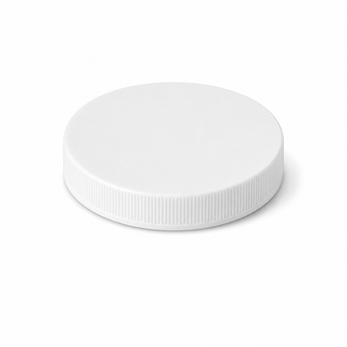 63-400 White PP Round Continuous Thread Cap, Ribbed Sides, Smooth Top, ISPE/PP-U5 Liner