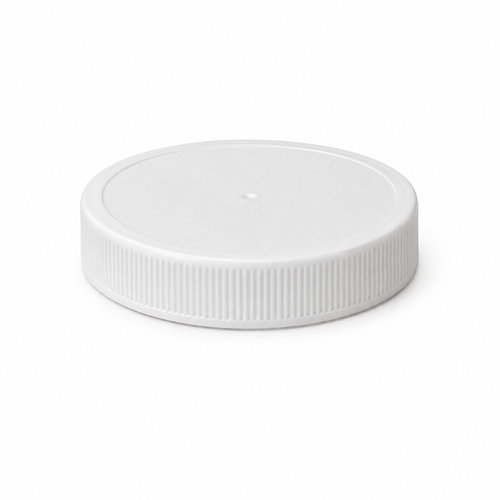 83-400 White PP Round Cap, Matte Top, Fine Rib, Unlined