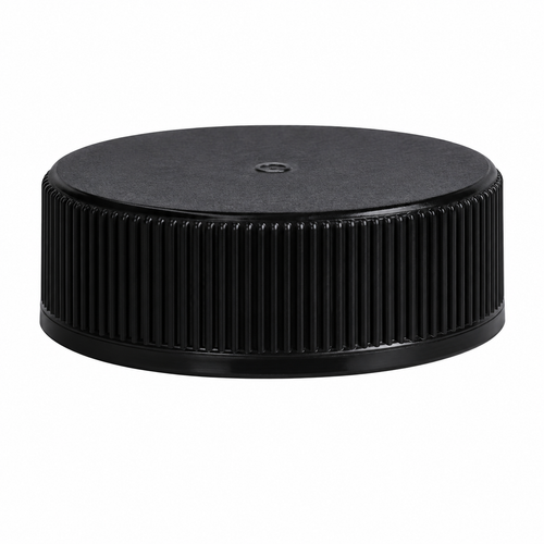33-400 Black PP Round Cap, Ribbed Sides and Smooth Top, FSM-1 0.020" Pulp Liner
