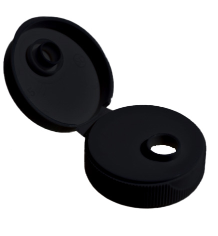 33-400 Black PP Round Flip-Top Cap, 0.250" Orifice, ISPE-PP-U5 Liner