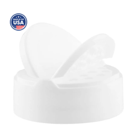 53-485 White PP Round Spice Cap, 7-Hole, 0.125", Dual-Door, Heat-Seal