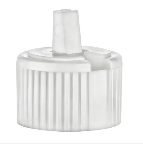 24-410 White PP Round Dispensing Turret Cap, Fine Ribbed, 0.115" Orifice
