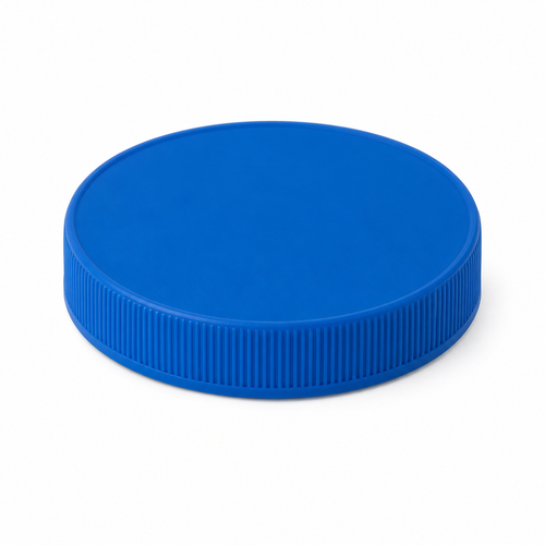 100-400 Blue PP Round Continuous Thread Cap, Ribbed Sides, Matte Top (854), FS5-4 / C1S 0.008" Printed SFYP