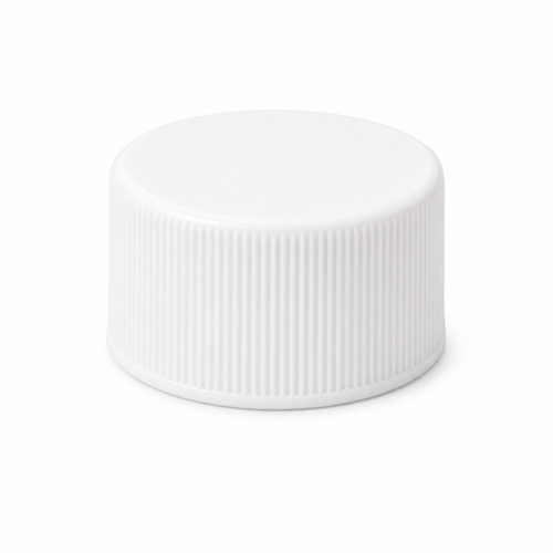 28-410 White PP Round Continuous Thread Cap, Ribbed Screw, Heay-Seal Liner