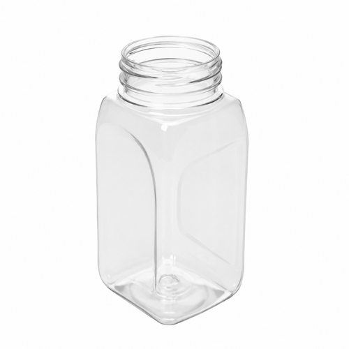 14 Ounce Clear PET Oblong Spice Jar, Tamper-Evident Bead, 53-485