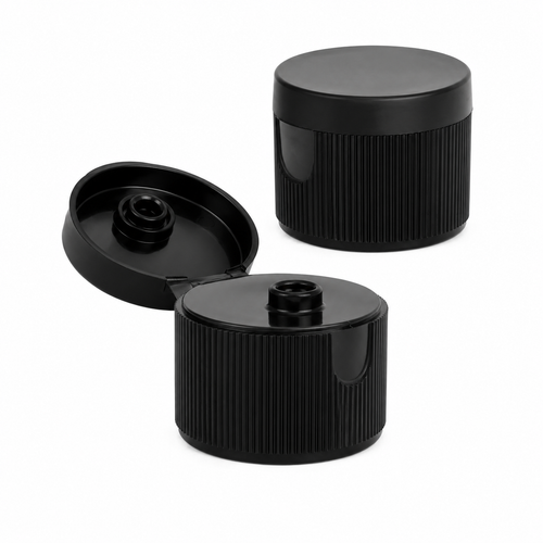 28-410 Black PP Ribbed Flip-Top Cap, 0.25" Orifice, 0.008" Heat-Seal Liner for PET/PVC (FS3-19)