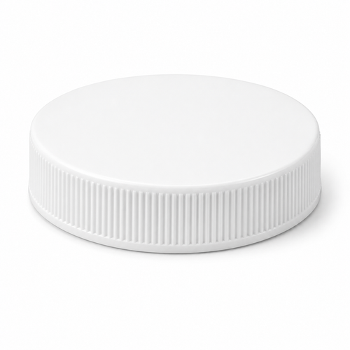 63-400 White PP Round Cap, Fine Ribbed Sides, Matte Top, Unlined