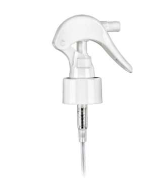 24-410 White Oblong Mini Trigger Sprayer, Curved, 6-1/32" Dip Tube