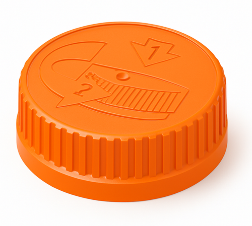 53-400 Orange PP Child-Resistant Cap (MRPOR01), 0.035" PE Foam Liner or 0.020" Pressure-Seal Liner