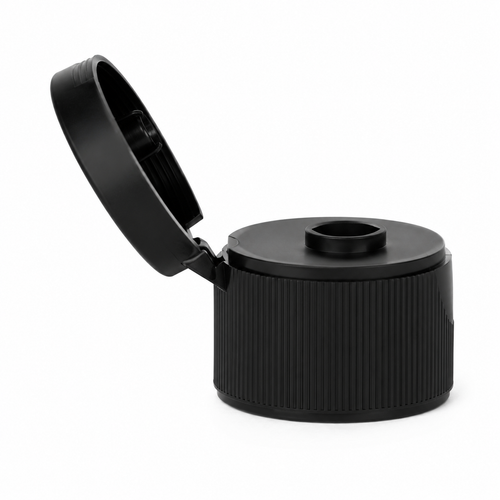 24-410 Black PP Round Flip-Top Cap, 0.25" Orifice, PS-113 Liner