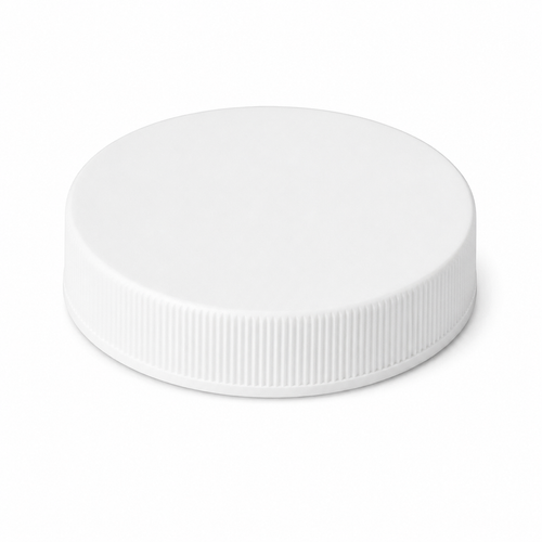 53-400 White PP Round Cap, Ribbed Sides, SG75 0.020 Pressure Seal (Plain)